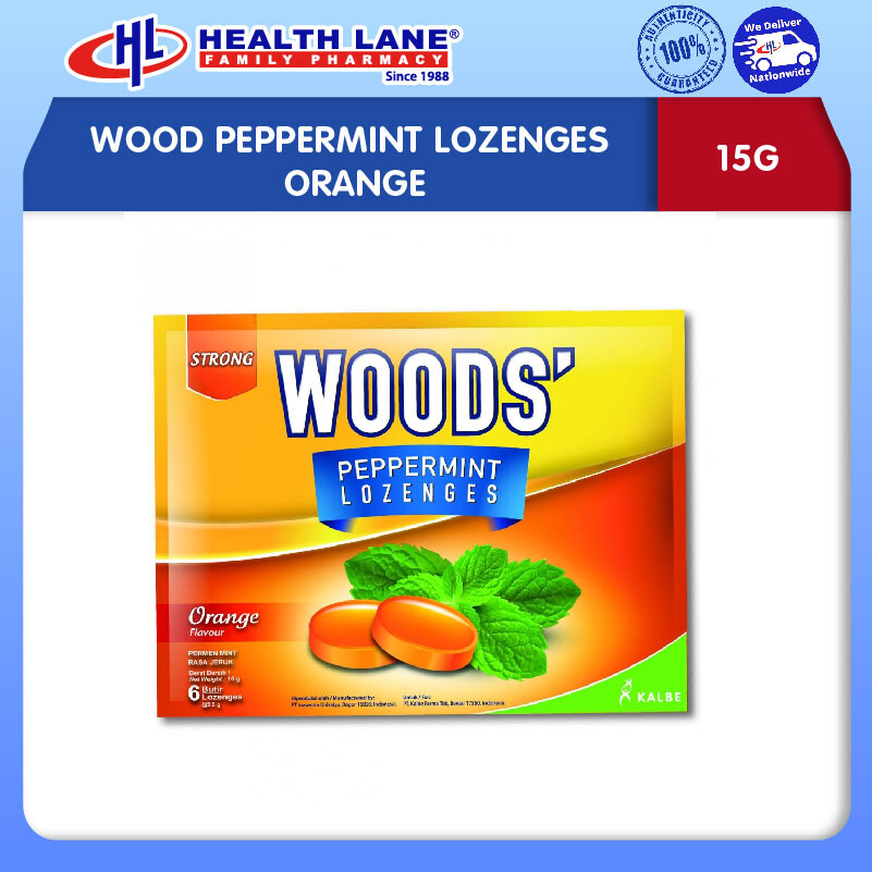 WOODS PEPPERMINT LOZENGES ORANGE 15G